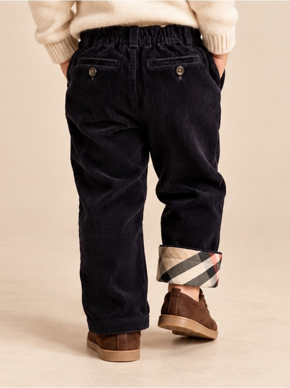 Authentic Burberry Boys Navy Plaid Corduroy Chino Pants Cuff Infant Toddler 9M